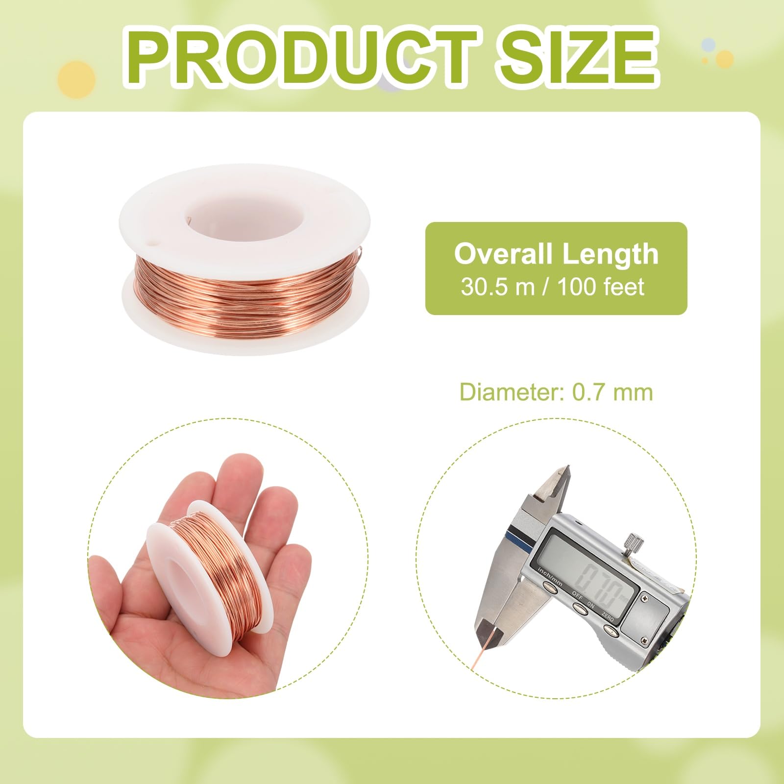 PATIKIL 99,9% Reiner Kupferdraht, 0.7 mm x 30.5 M basteldraht, Kupferspule, Reiner Kupferkabel für Basteln Schmuckdraht Gartenarbeit Elektrotechnik und DIY Handwerk,20 Gauge