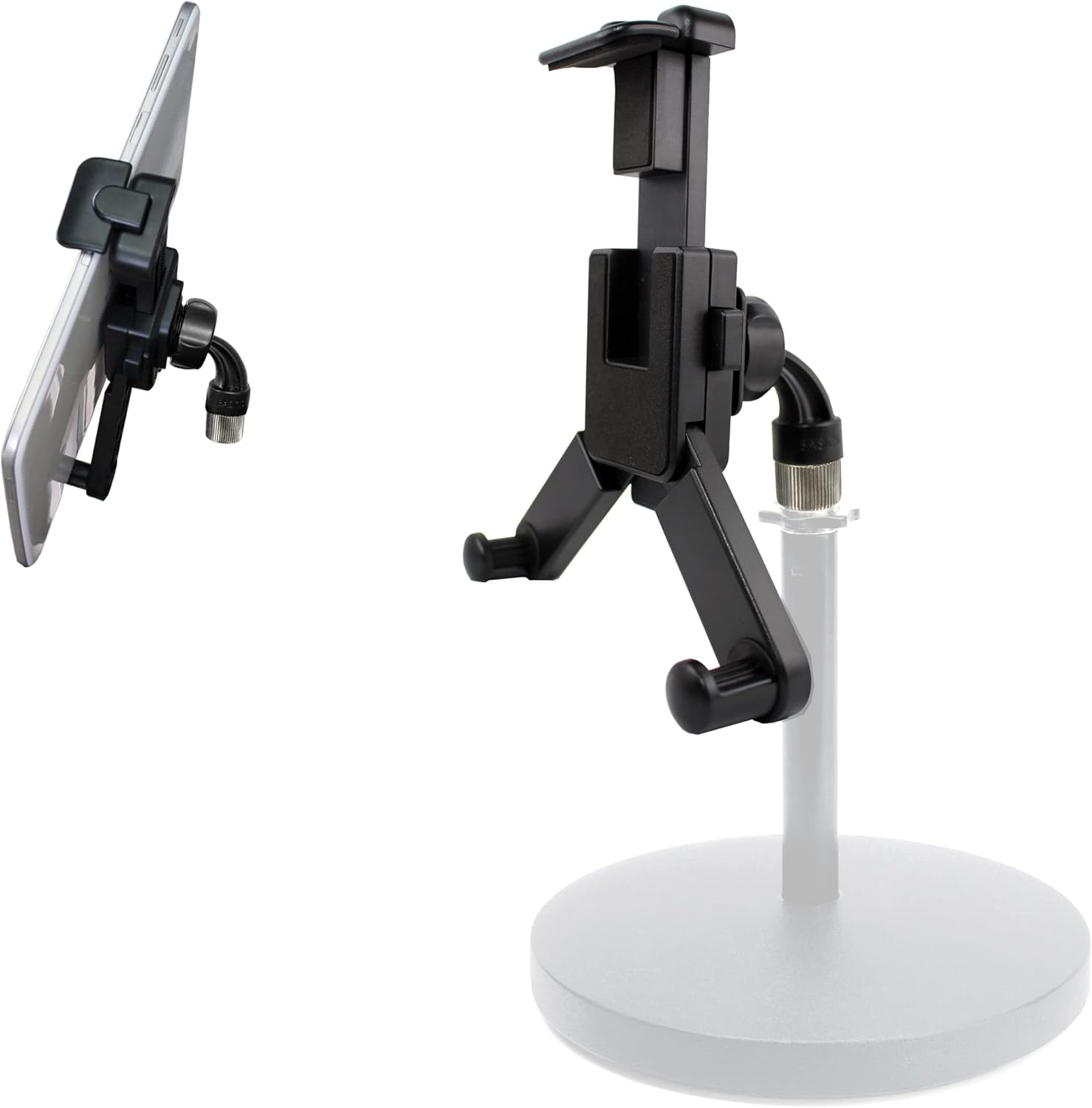 ChargerCity 360° Swivel Tablet Smartphone Mount Holder w/5/8 Tripod Mic Microphone Stand Adapter for iPad Air Mini iPhone Pro Max Galaxy S25 S24 Ultra Tab Slate