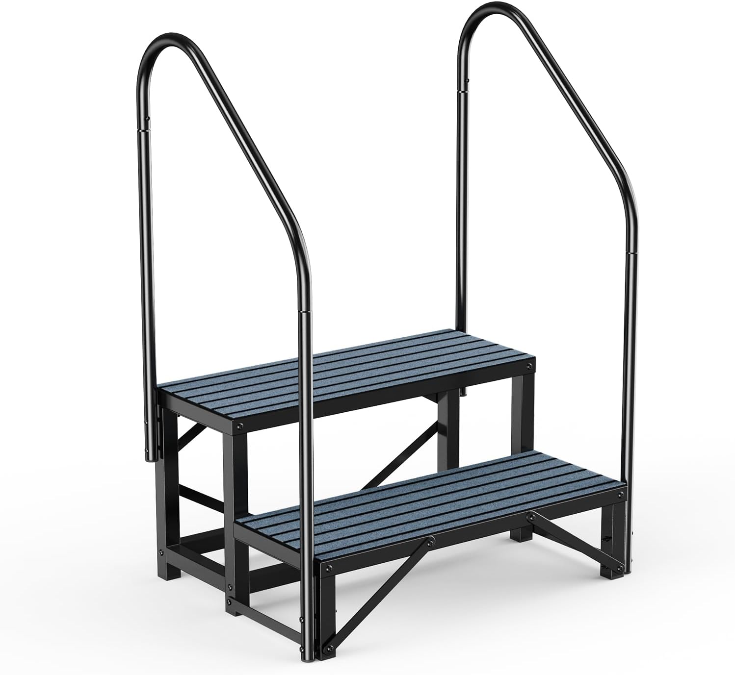 RV Steps Spa Steps with Handrail - Hot Tub Steps Trailer Steps Mobile Home Stairs for 5th Wheel RV, Trailer, Hot Tub, Pool, Porch with Non-Slip Mats 2 Steps with 2 Handrail