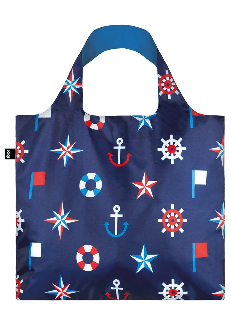 LOQI Nautical Classic Reusable Shopping Bag, Blue
