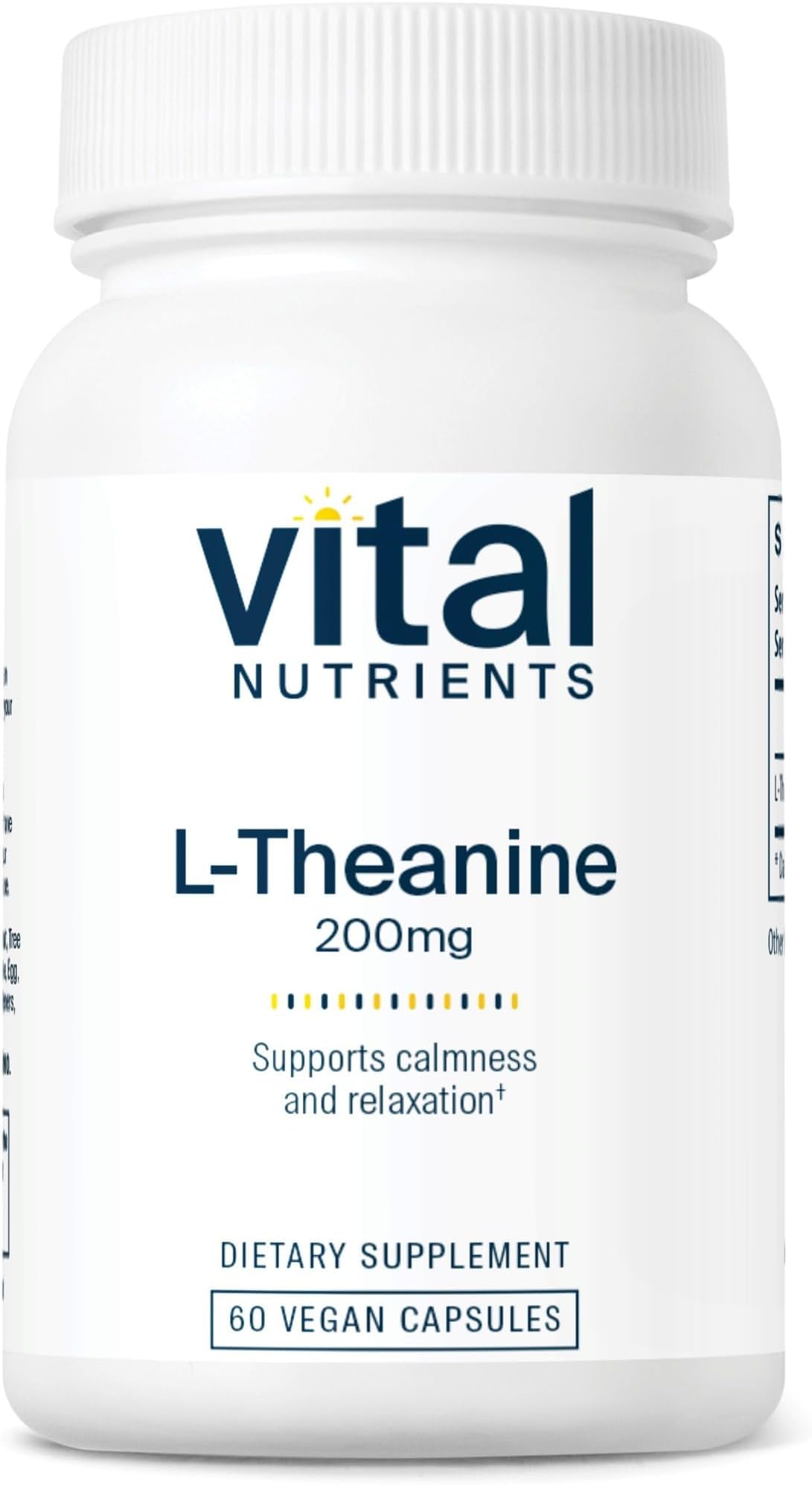 Vital Nutrients L-Theanine 200mg - Vegan Supplement - L Theanine Supplement Supports Normal Stress Levels and Cognitive Function* - Gluten, Dairy and Soy Free - 60 Capsules