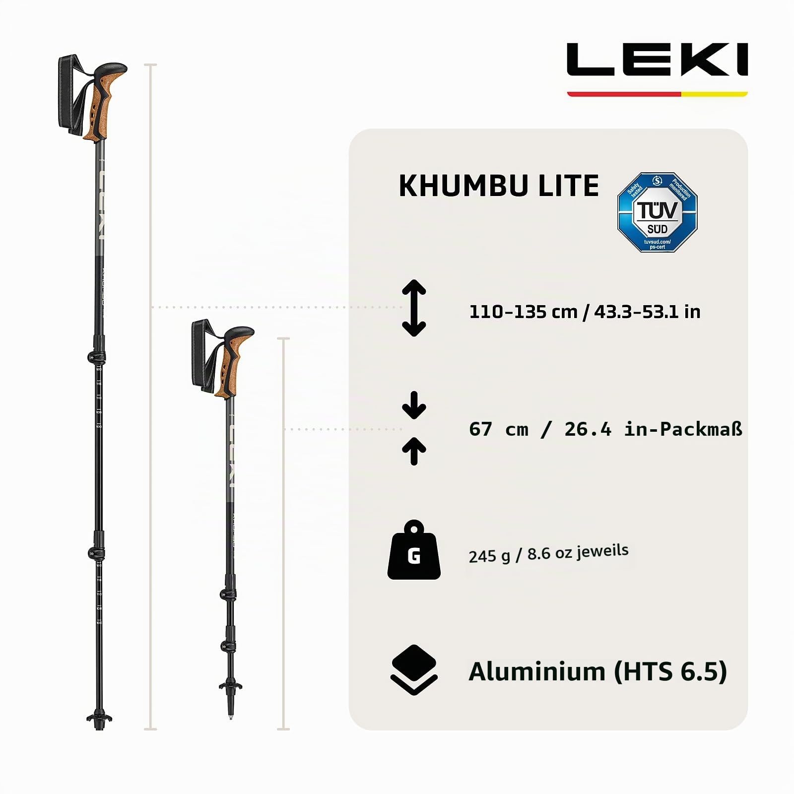 LEKI Khumbu Lite Trekkingstöcke Herren & Damen | Leichte und Verstellbare Aluminium Trekkingstöcke mit Trekkingteller