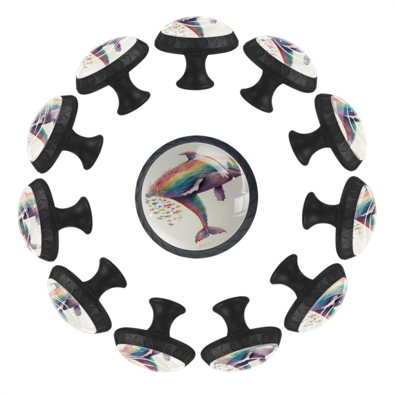 Boutons de tiroir ronds en cristal coloré Rainbow Whale Ocean pour meubles (Lot de 12)
