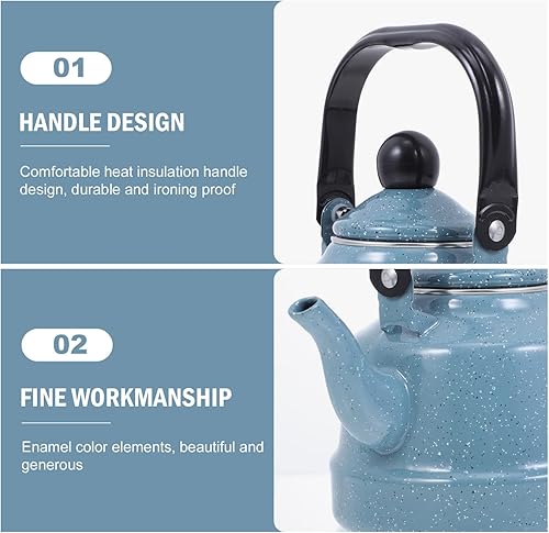 Miniatura 5 de Housoutil Tetera esmaltada de 1.1 l, hervidor de té esmaltado vintage, utensilios de cocina, cafetera de café, tetera retro de agua caliente, tetera