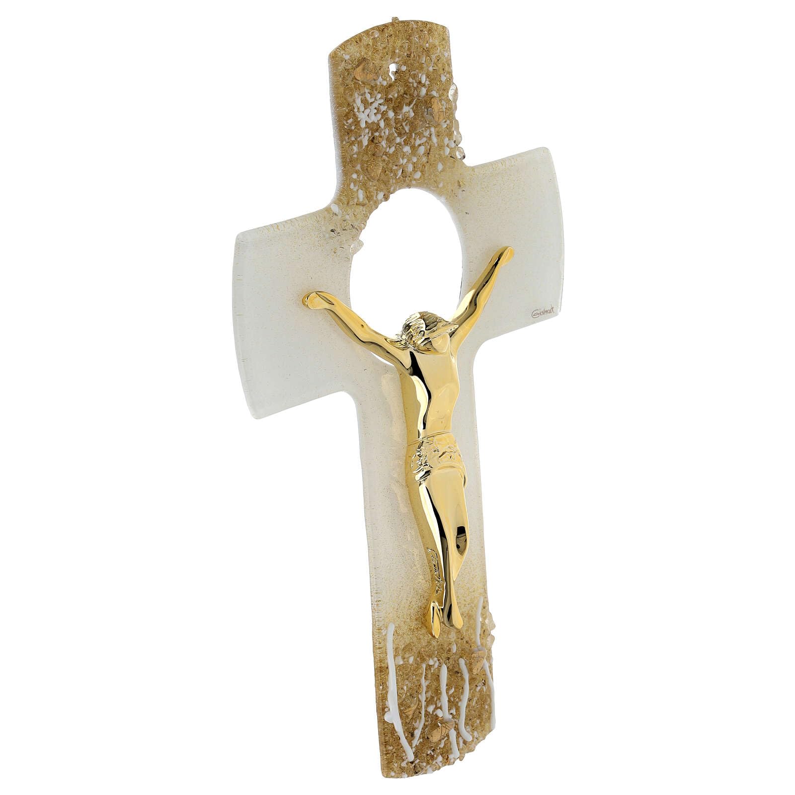 Holyart Crocifissi in vetro e plexiglass: Crocifisso vetro Murano 25 cm Cristo oro