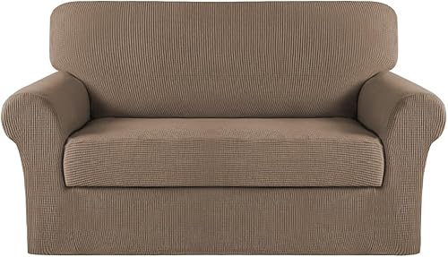 Vista 381 de Turquoize - Funda elástica para sofá de 2 piezas y 3 cojines, funda protectora lavable con elástico en la parte inferior, tela jacquard gruesa