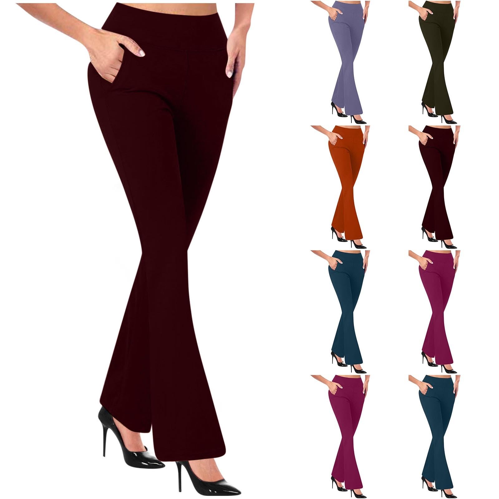 Womens Stretchy Dress Pants Business Casual Pants Office Work Slacks Elastic Waist Flare Leg Trousers with Pockets
