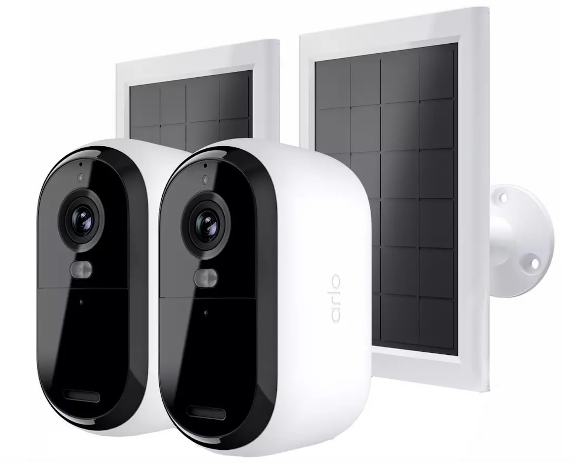 Arlo Essential 3 2K Akku Überwachungskamera Aussen WLAN, Kabellos, 2K HD Video, Farbnachtsicht, Licht, Bewegungsmelder, Sirene, 2-Wege Audio Secure Plan Testzeitraum, weiß, 2 Kameras & 2 Solar