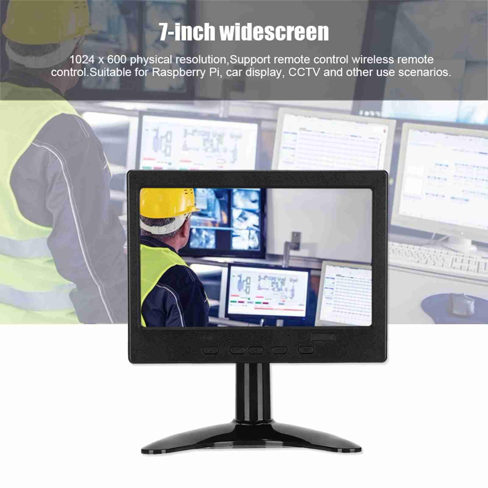 Lazmin112 Écran 7 Pouces, Moniteur d'affichage Multifonction 1024x600 16: 9, Prise en de l'entrée AV + HDMI + VGA, Convient pour, écran de Voiture, CCTV(Prise EU)
