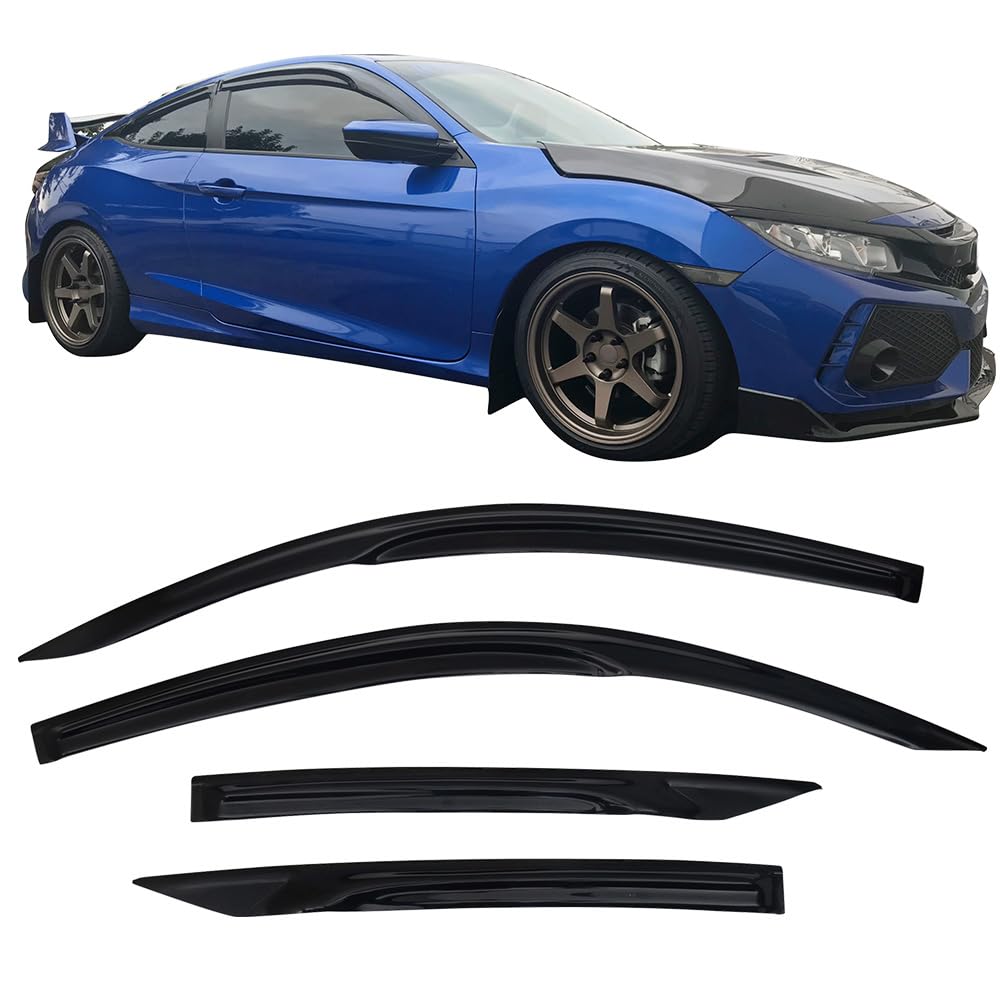 Drive Rain-Free with IKON MOTORSPORTS Tape On Window Visor for 2016-2020 Honda Civic Coupe – Transparent Smoke Tinted