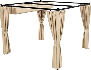 Outsunny Pérgola con Techo Retráctil Pérgola de Jardín 3x3 m Cenador con Muros Laterales Tela de Poliéster Impermeable Pabellón para Jardín Terraza Patio Exterior Beige