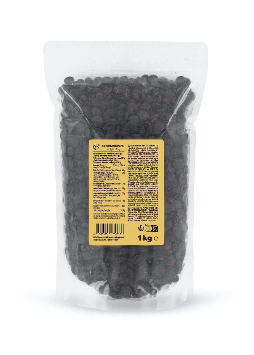 KoRo - Pépites de chocolat noir sans sucre 1 kg - Chocolat de couverture, 72% de cacao
