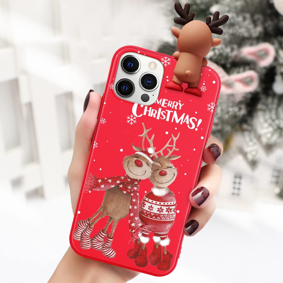 Custodia ZhuoFan Per IPhone 12 Pro Max: Cover Morbida In Silicone TPU Con Motivo Natalizio 3D (wapiti, Bambole). Antiurto, Rossa, Perfetta Per Natale.