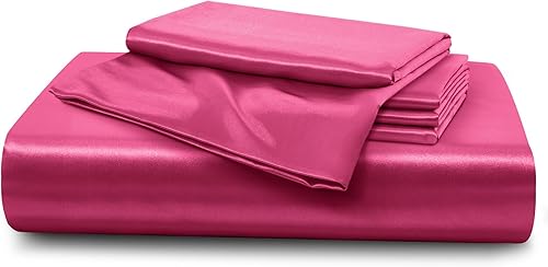 Miniatura 7 de Horbaunal Juego de funda de edredón de satén de 5 piezas, tamaño QueenFull, funda de edredón rosa intenso con lazos en las esquinas y cierre de