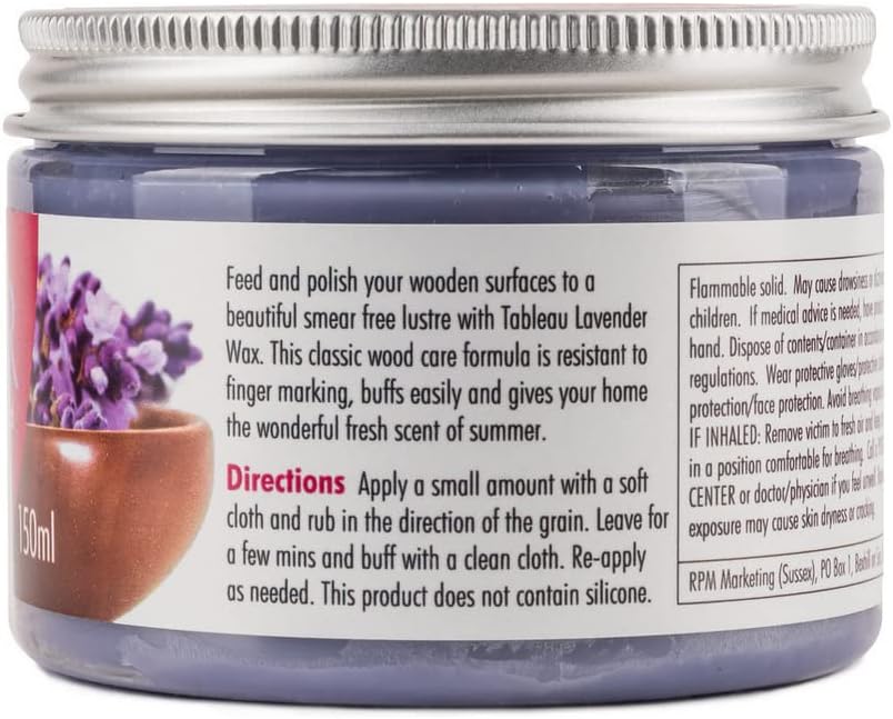 Tableau Lavender Wax Polish, for Wooden Furniture, Silicone Free Wax Blend for All Woods. 150ml