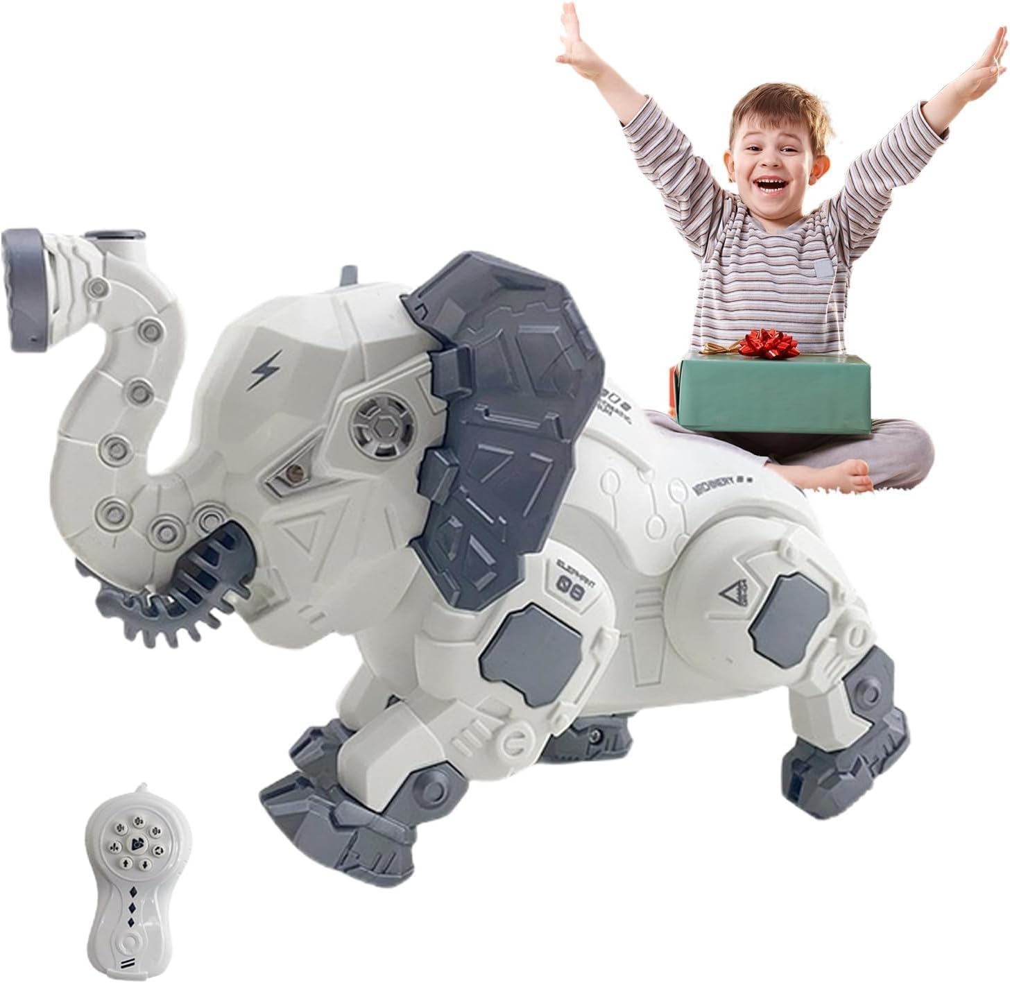 KENAYO ENTERPRISE Remote Control Jungle Elephant Robot Toy Intelligent RC Jungle Elephant with Light, Music & Smoke Function Robot Electronic Realistic Walking Animal with 3 Modes Back & Turn Feature