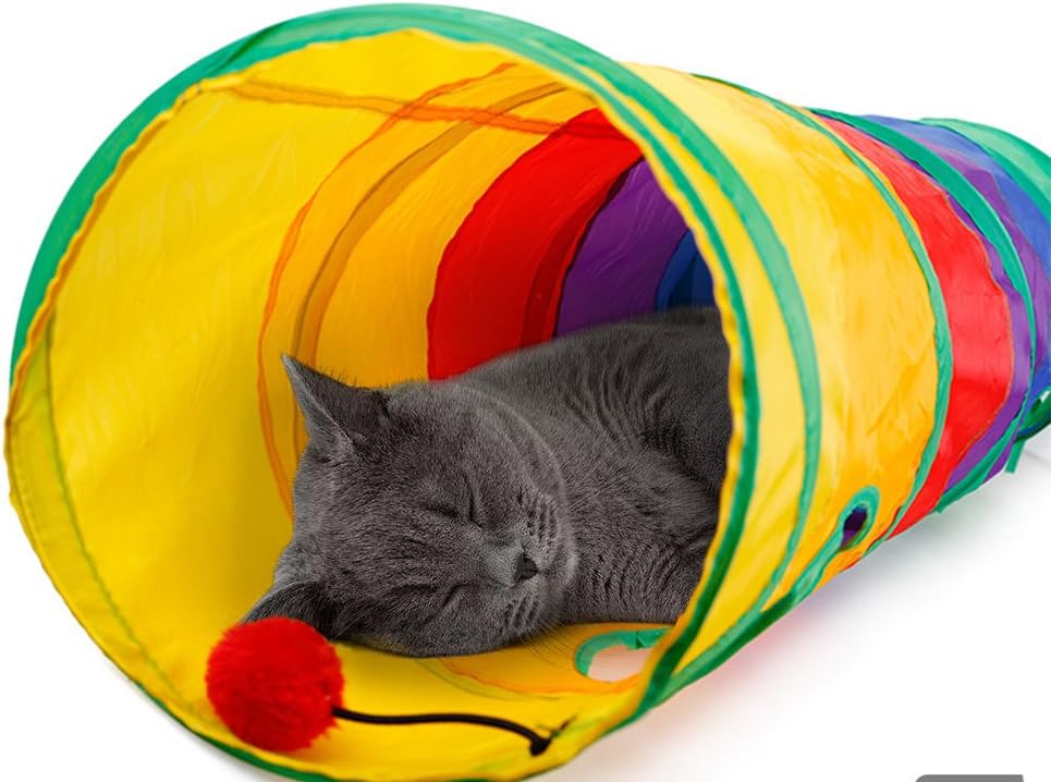 Ace One Cat Tunnel Pet Tube Collapsible Play Toy Indoor Outdoor Kitty Toys for Puzzle Exercising Hiding Training and Running with Fun Ball and 2 Peek Hole image 5