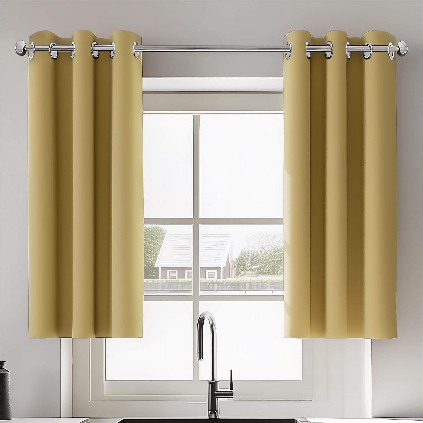 ORINOVAThermal Insulated Room Darkening Curtains for Bedroom Living Room Kitchen Window Yellow Blackout Curtains with Grommets 34x45 Inch Long 2 Pages Curtains