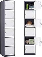 Letaya 71" 6-Door Metal Storage Locker - Lockable Steel Cabinet for Office, Gym, Home, School - Grey White