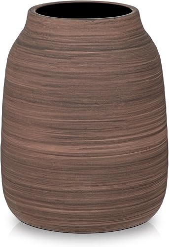 Briful Jarrón de cerámica para decoración del hogar, jarrón decorativo rústico con textura marrón para hierba de las pampas, moderno jarrón de