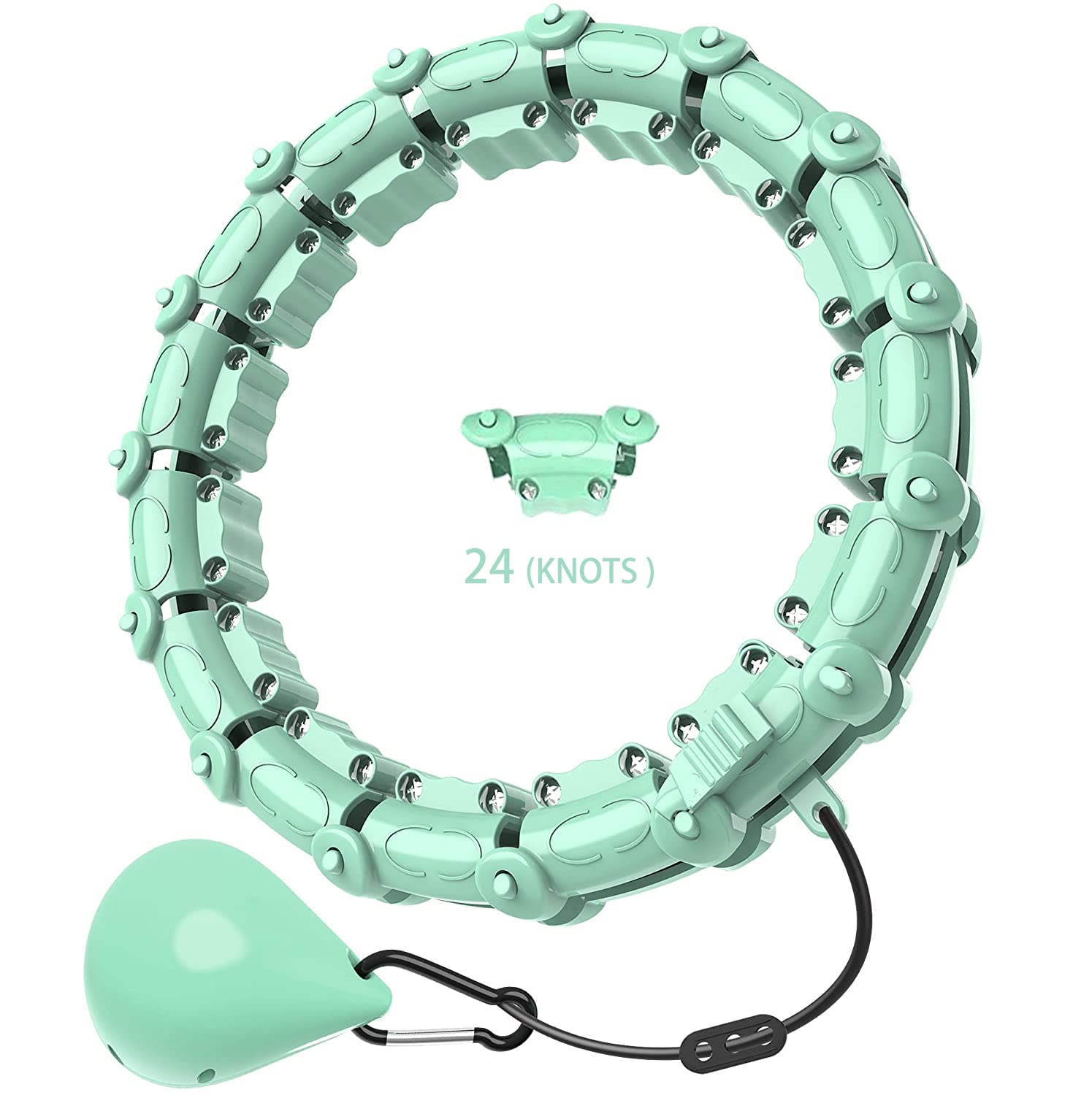 Smart Weighted Hoola Hoops, Fitness Hoop Weight Loss Hoola Hoops, Detachable Knots Adjustable Weight Auto-Spinning Ball Weight Loss (Mint Green, 24 Knots)