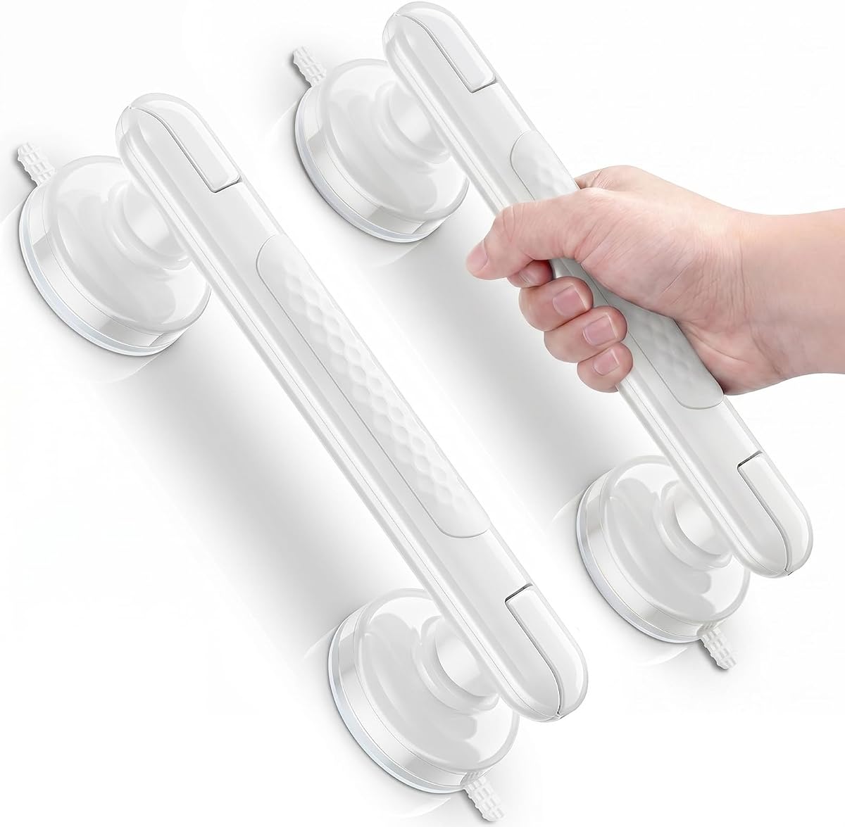 Upgraded Suction Shower Handle with Anti-Slip, 2 Pack Grab Bars for Shower and Bathroom, Heavy Duty Removable Safety Grip Handrails Grab Bars for Bathtubs, No Drilling & Waterproof, White