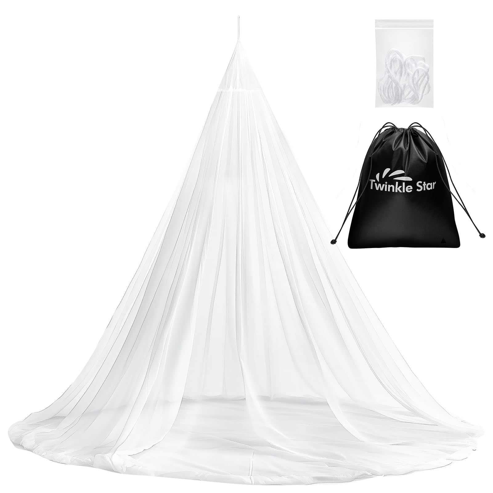 Twinkle Star Moskitonetz inklusive Klebehaken für Zuhause und Reisen extra-groß für Doppelbett & Einzelbett, Betthimmel, Weiß