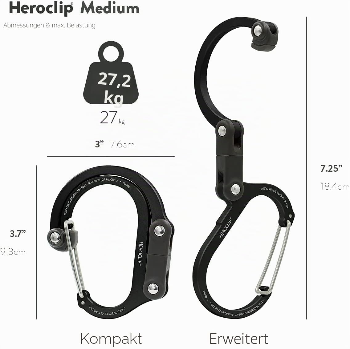 Gear AID HEROCLIP Karabiner-Ausrüstungsclip und Haken (Mittel) für Camping, Rucksack und Garagenorganisation