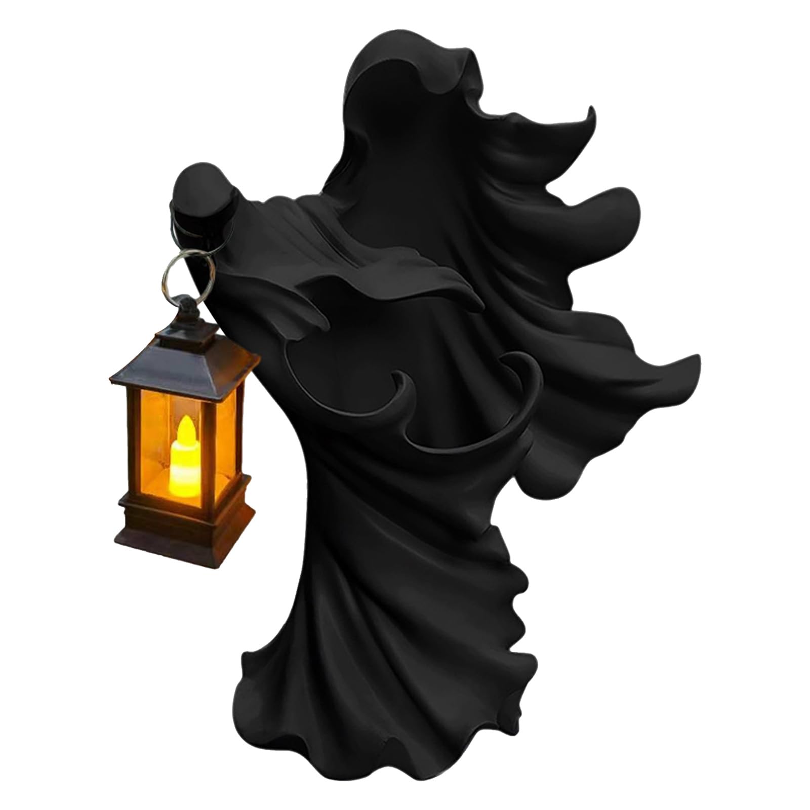 Resin Halloween Ghost Statue with Lantern Mini Spooky Halloween Witch Figurines Spooky Playful Halloween Decoration Gifts for Fireplace Mantel Or Entryway (Black Ghost)
