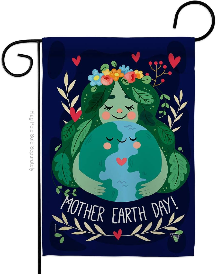 Our Mother Earth Garden Flag Set Wall Holder Sweet Life Peace Support Environmental Protection Small Decorative Gift Yard House Banner Made In USA 13 X 18.5