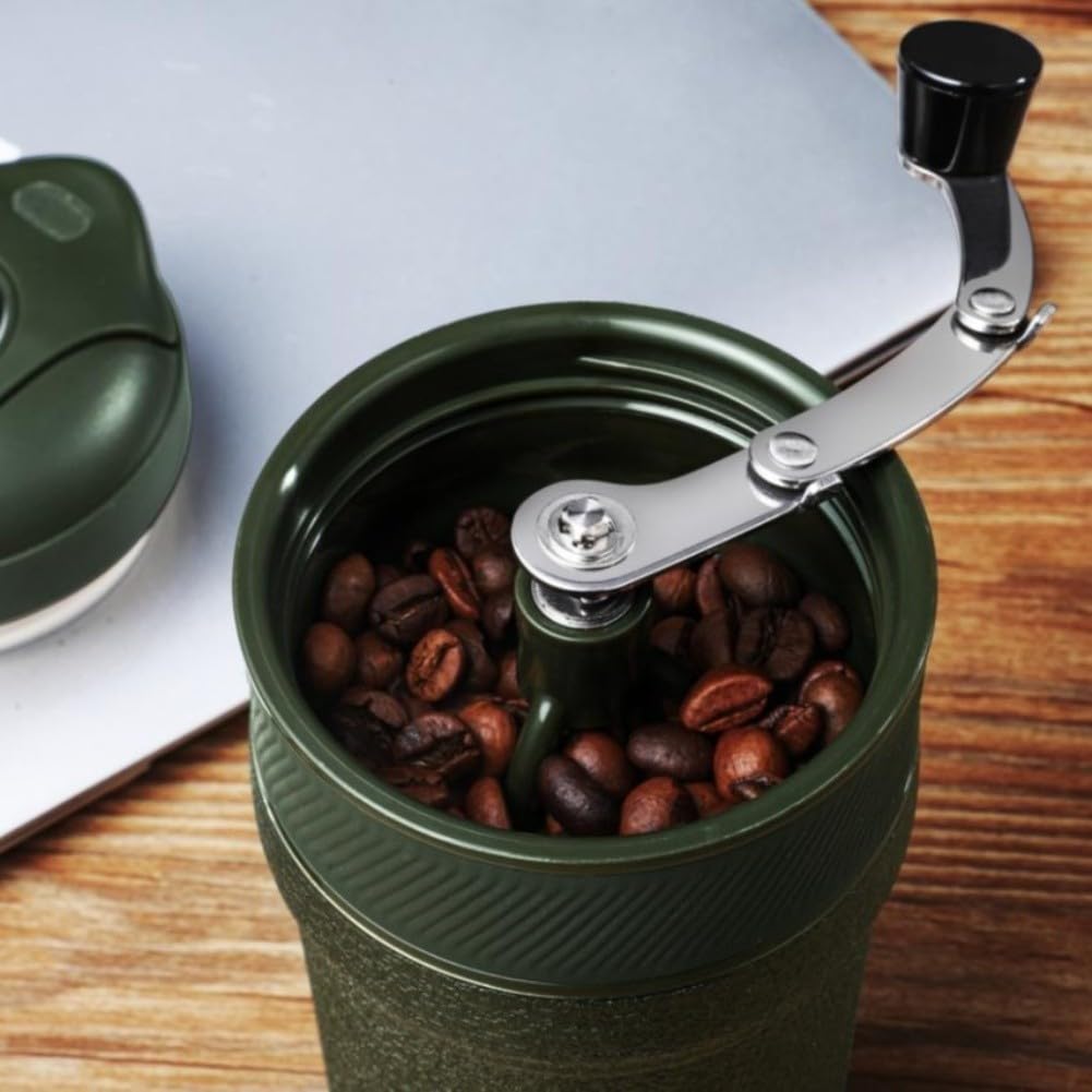 Molinillo de café manual de acero inoxidable con taza integrada para prensa de espresso, café por goteo, molinillo de mano portátil resistente al óxido para viajes, hogar, uso al aire libre