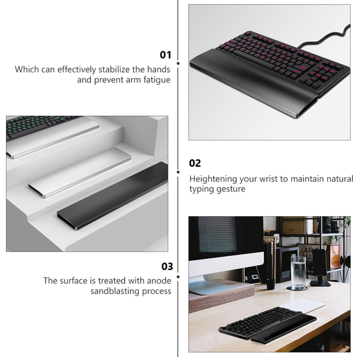 Handgelenkauflage Schwarz 104 Tasten aus Aluminiumlegierung für Tastatur | Mechanische Tastaturen, Glatte Feine Oberfläche, Einfache Montage, Ergonomische Haltung