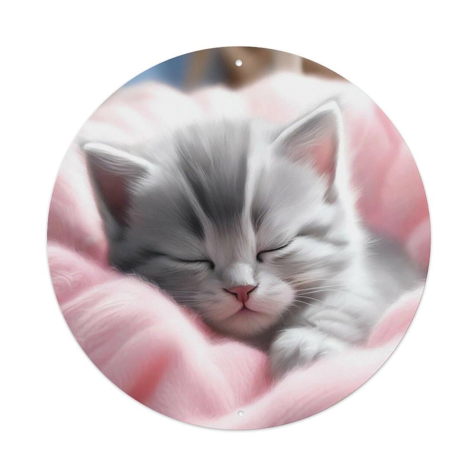 Animal Kitten Fluffy Cute Sleeping Cat Cozy Vintage Metal Tin Sign Plaque Wall Decor for Cafe, Club Bar, Office, Garden Metal Poster 8x8Inch