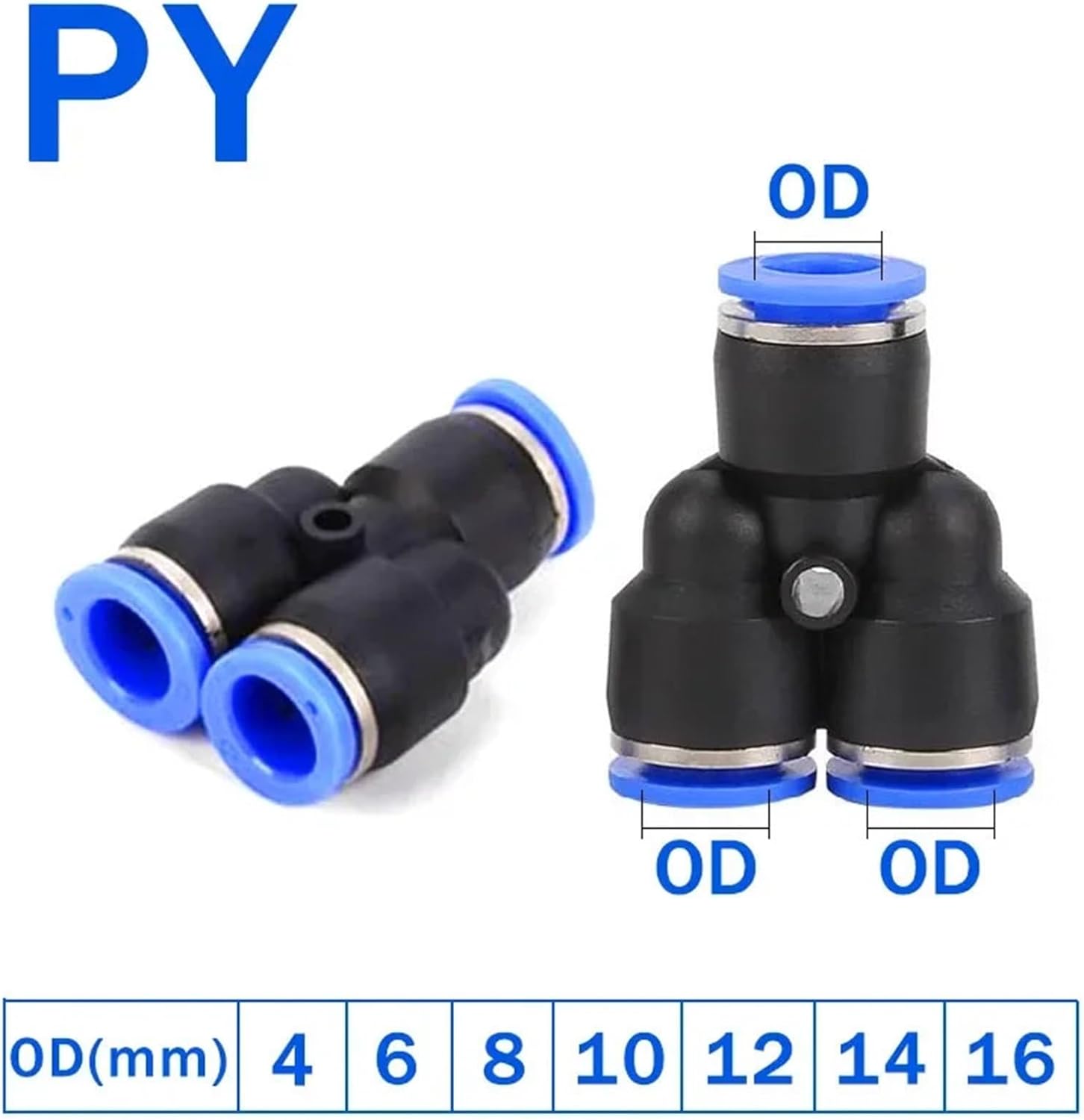 100PCS PE PU PY Pneumatic Fitting 4 6 8 10 12m Air Connectors Quick Connect Tee 3Way Plastic Pipe Hose Tube Connector(16mm(100pcs),PU)