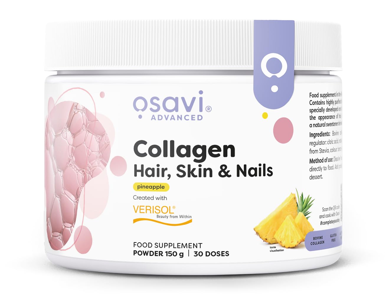 Osavi Collagen Hair, Skin & Nails – 150 g Powder | 30 Doses | Pineapple & Mango Flavor | VERISOL® Collagen Peptides for Hair Thickness, Skin Elasticity & Nail Strength | Reduces Wrinkles & Cellulite