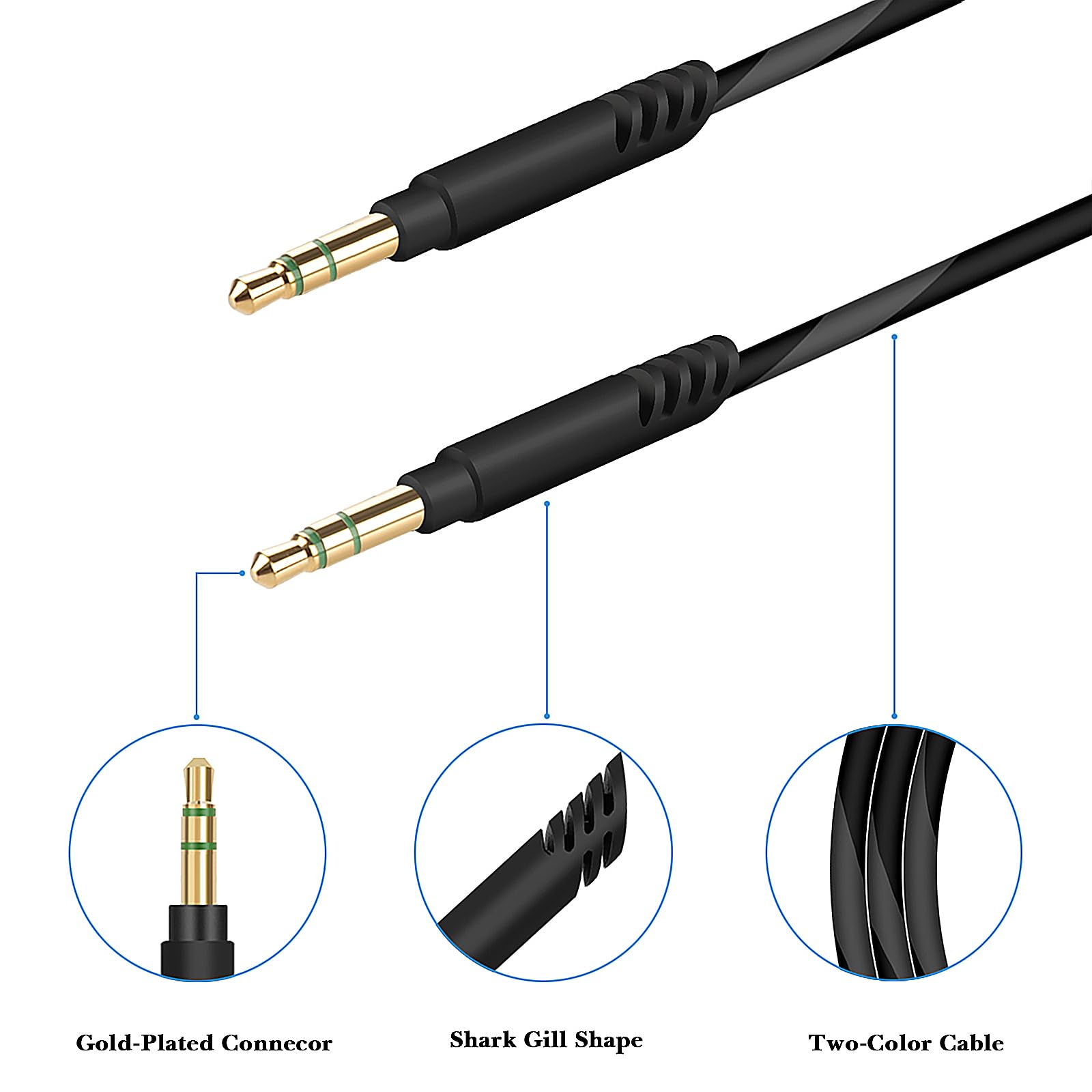 Linkidea Audio Cable for Beats Studio Pro/3/2, Solo 4/3/2/HD, Mixr, Pro Headphones, 3.5mm Replacement Aux Cord (5 ft/1.5 m) - Image 3