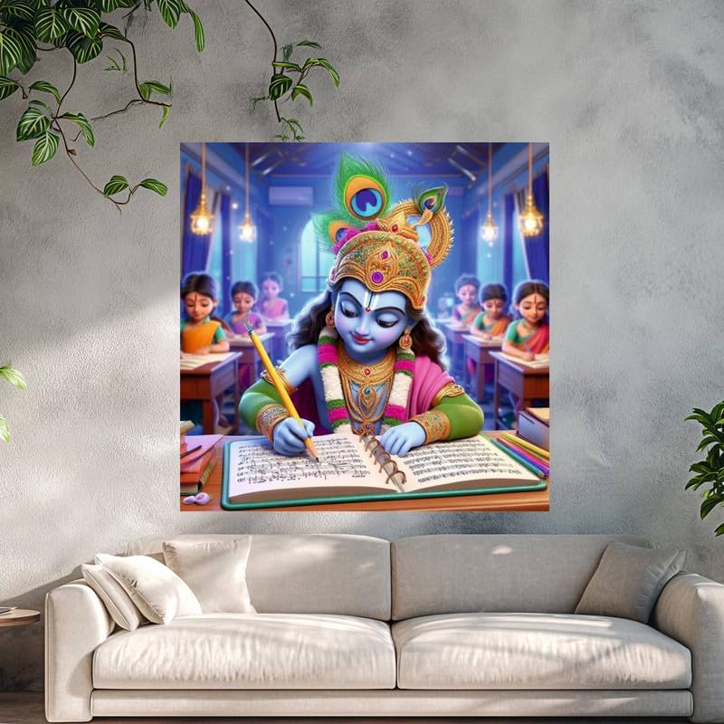 Image of British Terminal Cute little Bal Gopal Baby God Krishna| Kanha Ji | Laddu Lord Makhan Chor Painting Religious Poster for Pregnant Women for wall (matt thin vinyl,sticker,multicolor,unframed)| bj330