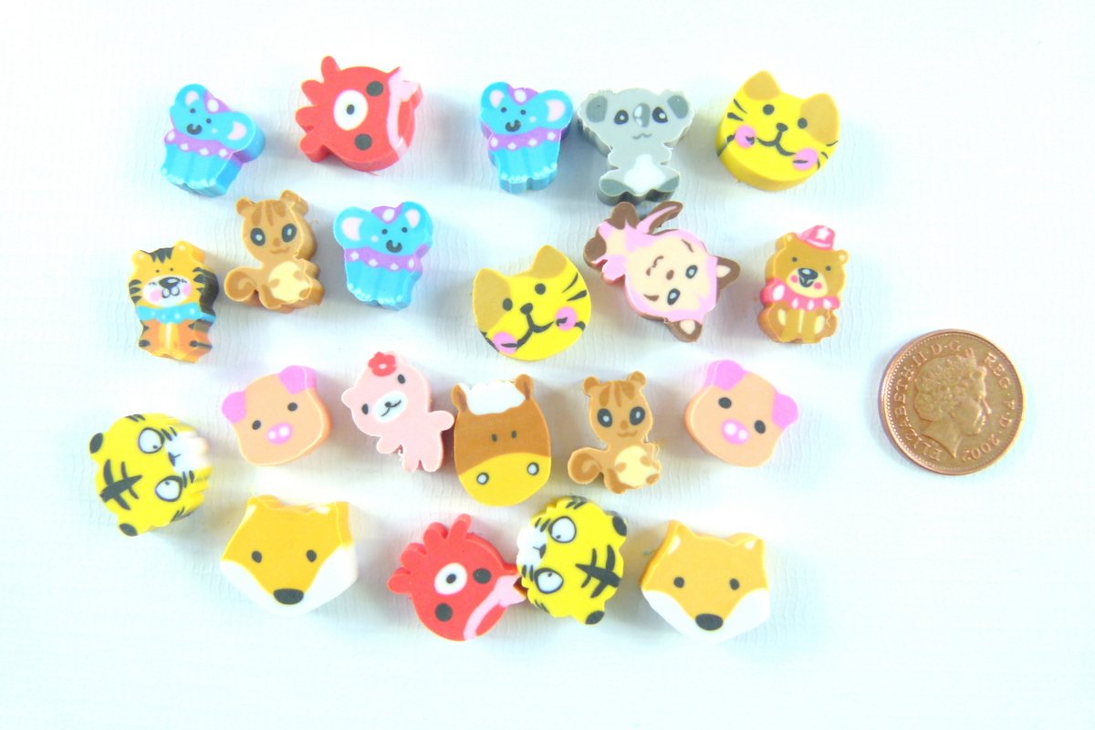 21 Pieces Random Mix of Mini Cute Animal Shape Erasers