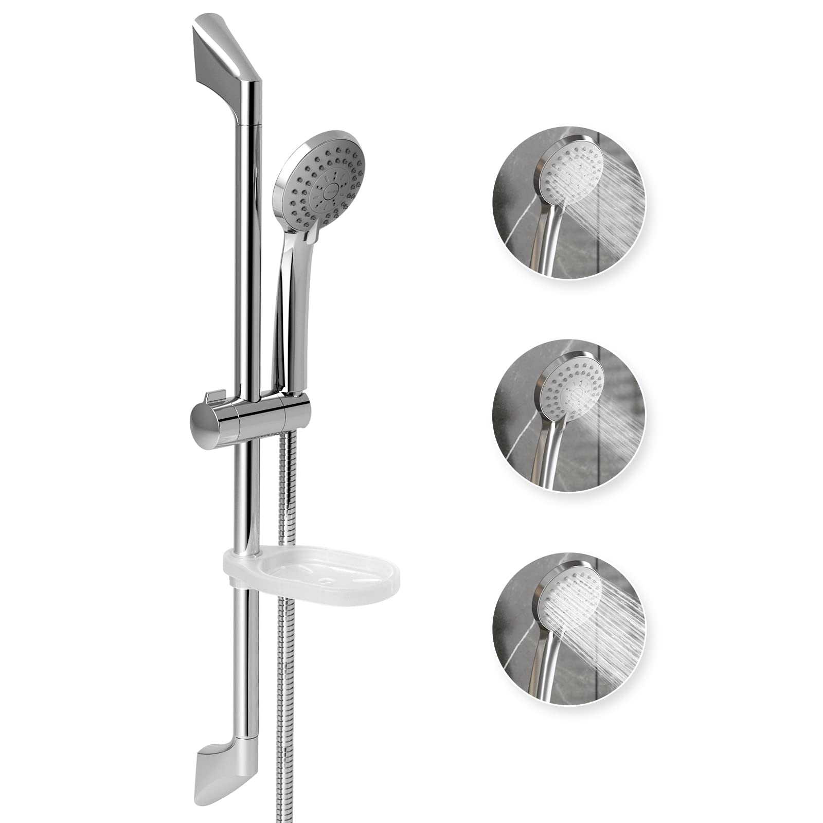 JOMOO Shower Sliding Bar Set with Hose, 3 Function High Pressure Hand Shower with 60inch Shower Hose, Adjustable Height Shower Head Kit, Wall Mounted
