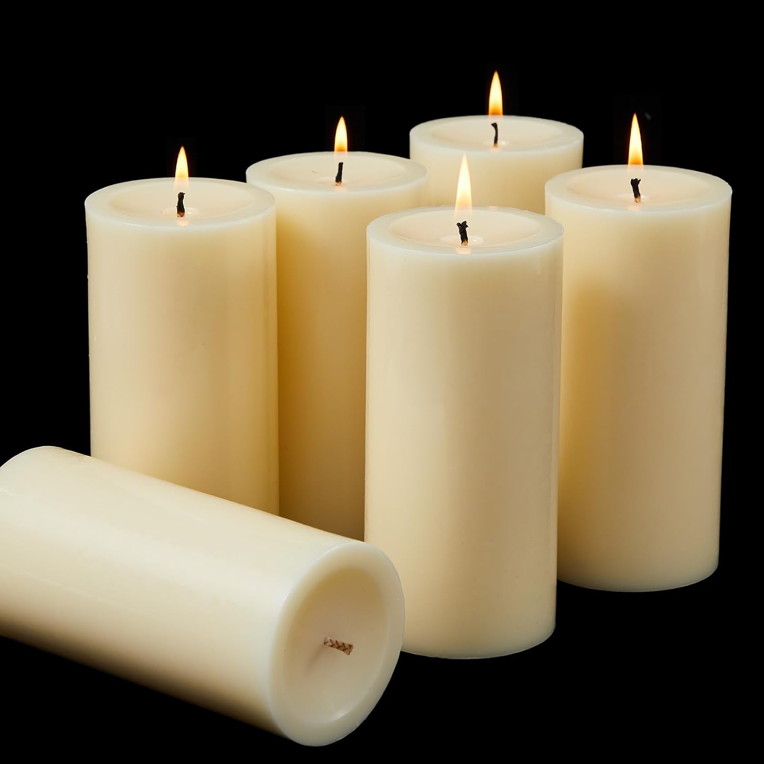Ashlux Ivory Pillar Candles, Set of 6, 70 Hour Long Burning, Unscented and Dripless Pillar Candles Bulk, Large Candles (3x6 inch) for Christmas Lights, Wedding, Parties, Spas, Home Decor