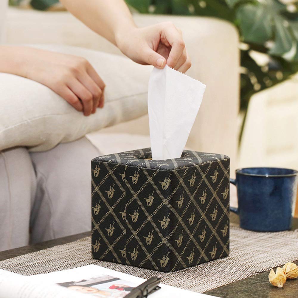 ティッシュボックスカバー スクエアレザー ブラック ティッシュケース