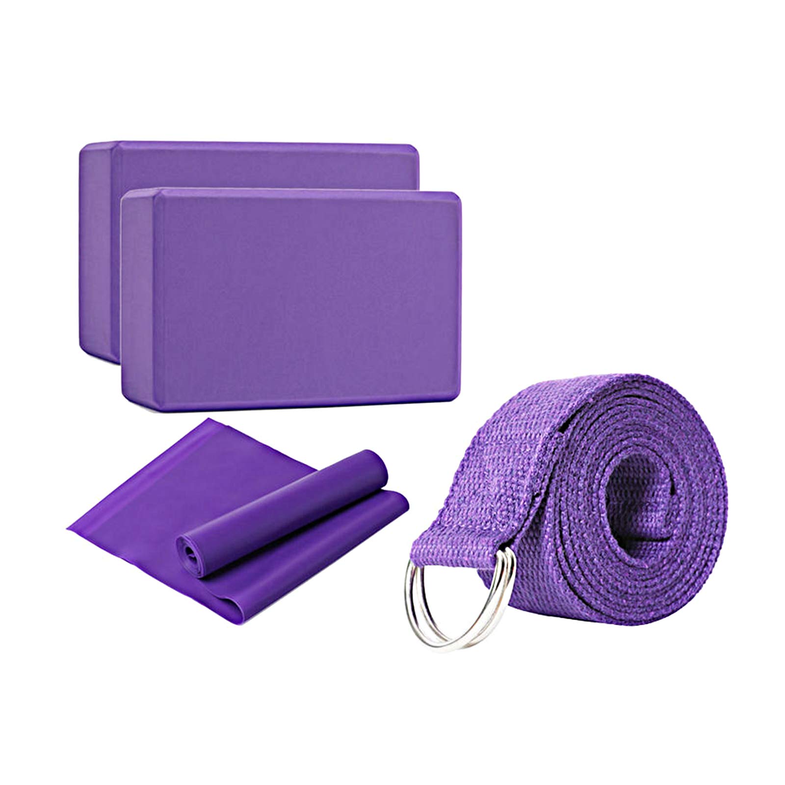 Jamron 4 PCS Yoga Starter Kit Yoga Blocks + Strap + Loop Bands Fitness Equipment Set SN07925 Purple