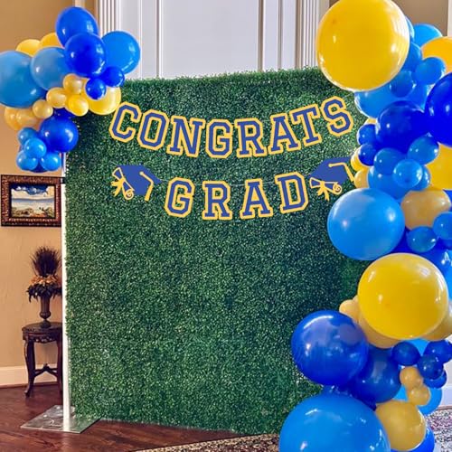 Image of Congrats Grad Banner Graduation Party Banner Decoration Hanging Garland High School College Backdrop Supplies Blue Yellow