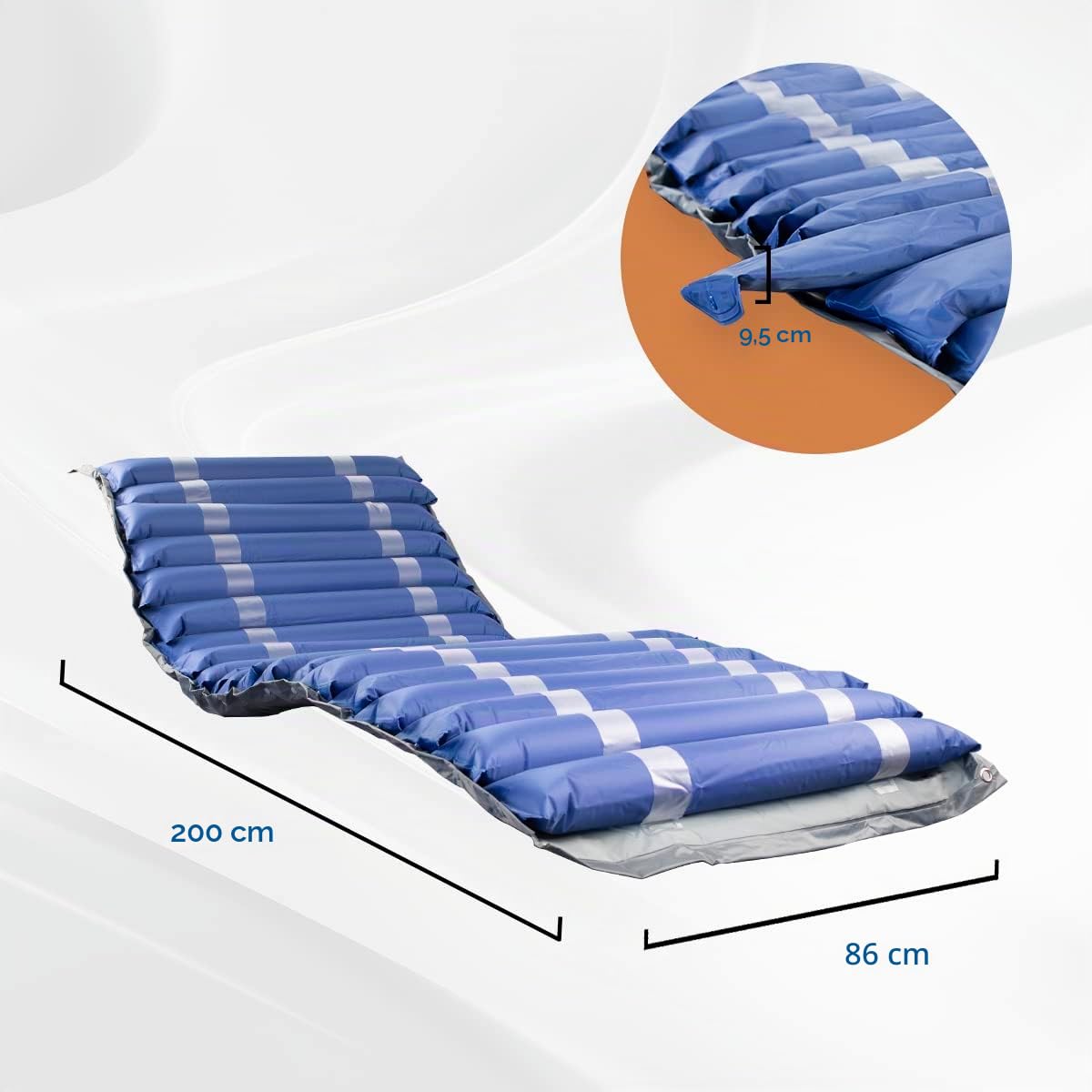 Mobiclinic®, Mobi 2, Matelas Anti-escarres avec Moteur à compresseur, pour escarres Grade i et II, Air alterné, Marque européenne, Nylon PVC médical ignifugé, 20 alvéoles, Couleur Bleu