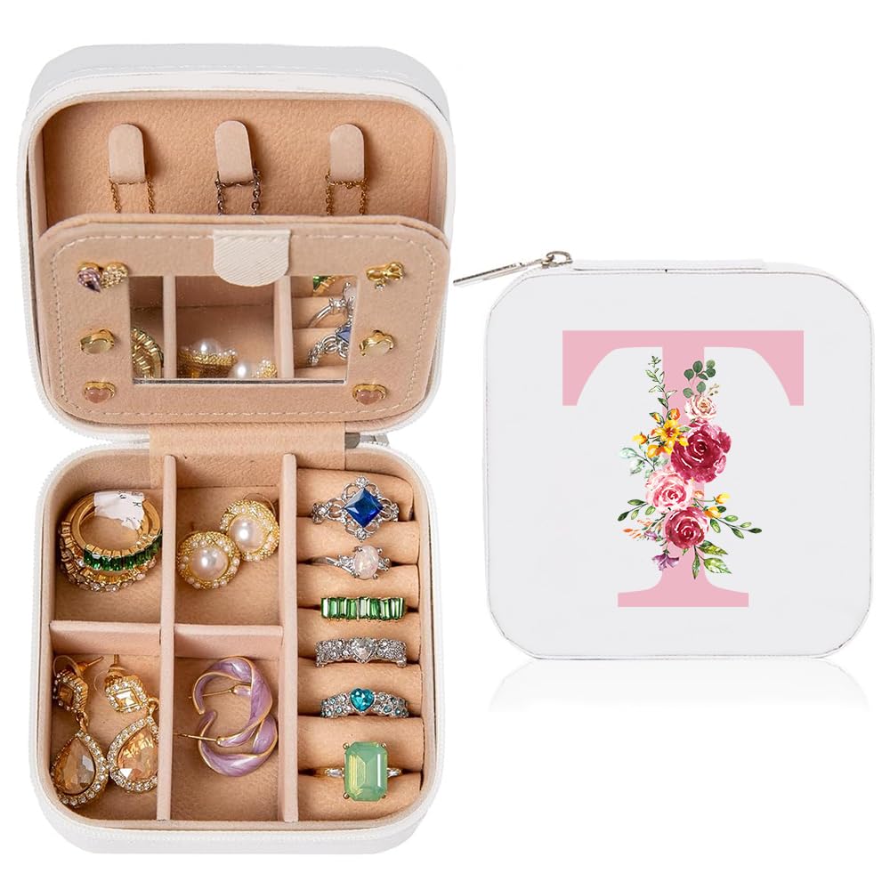Geschenk für Frauen, Initiale Schmuckkästchen, Kleine Schmuckkästchen, Reise Schmuckschatulle für Damen Mädchen, Geburtstag Weihnachten Muttertag Hochzeit Geschenk für Brautjungfern Tochter Tante