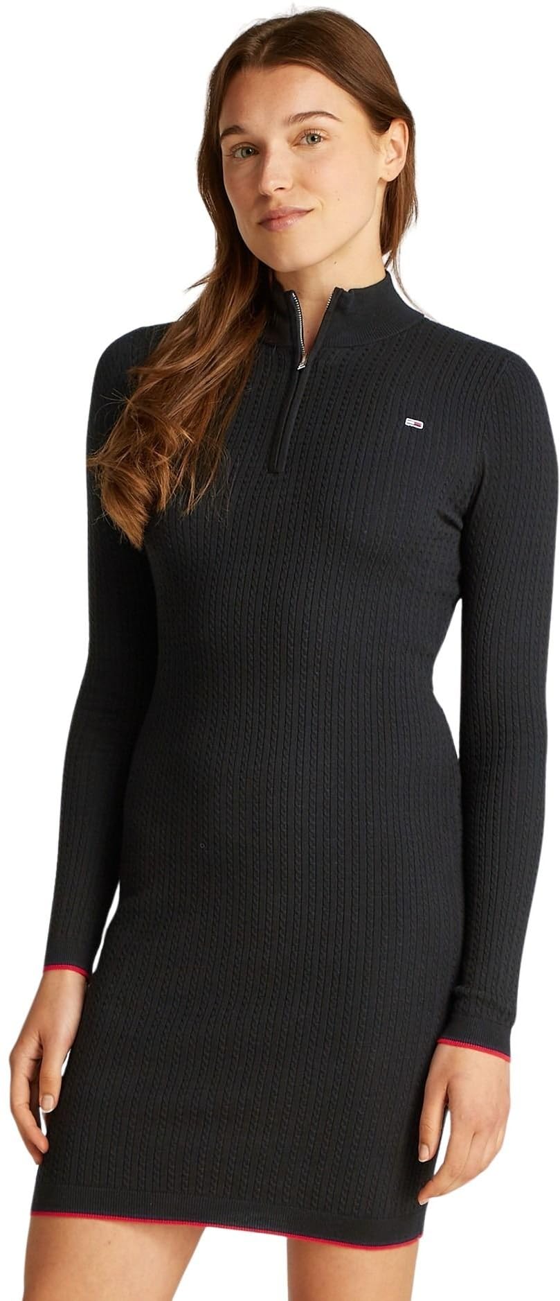 Tommy Jeans Tjw 1/4 Zip Sweater Cable Dress Dw0dw19490 Robe Pull Femme (Lot de 1)
