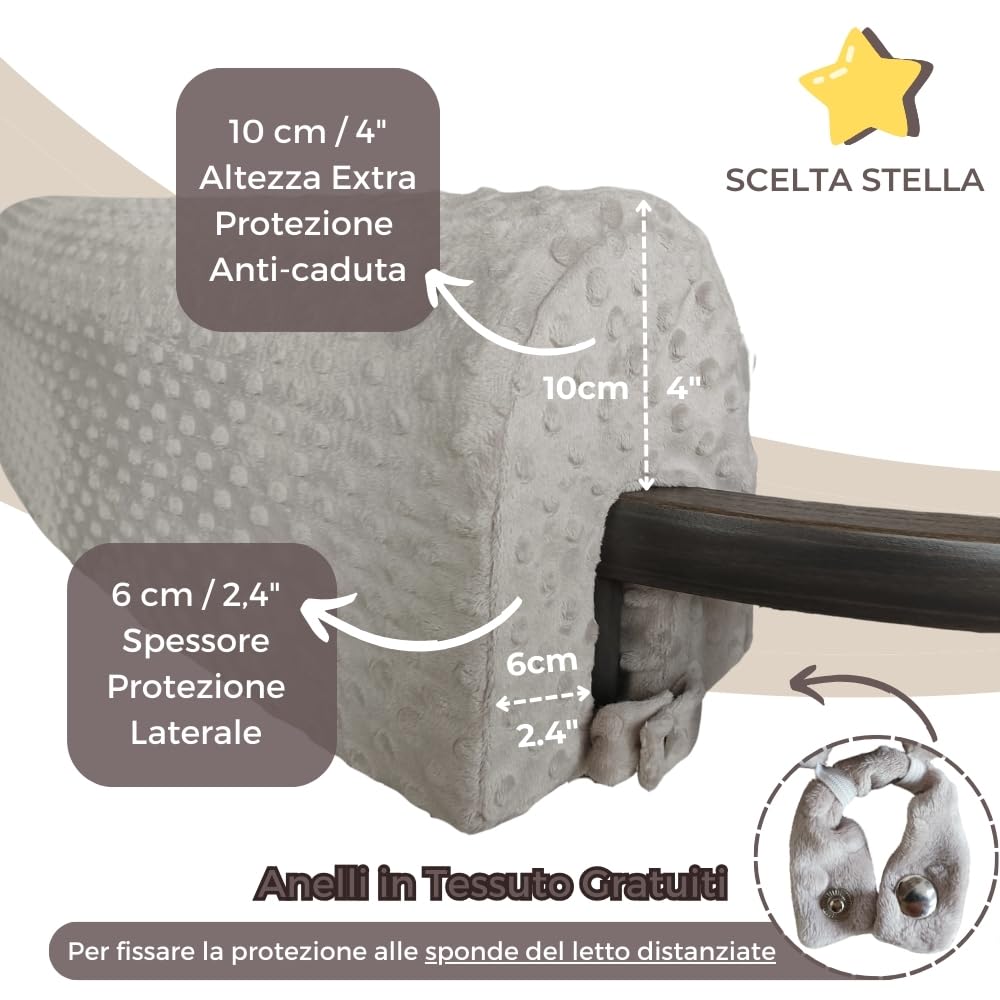 Wonder Space Paracolpi per sponde letto per bambini - Imbottitura paracolpi per sponda di protezione - Anticollisione | Altezza aumentata | Prevenzione cadute | Sicurezza migliorata (90cm, Grigio)
