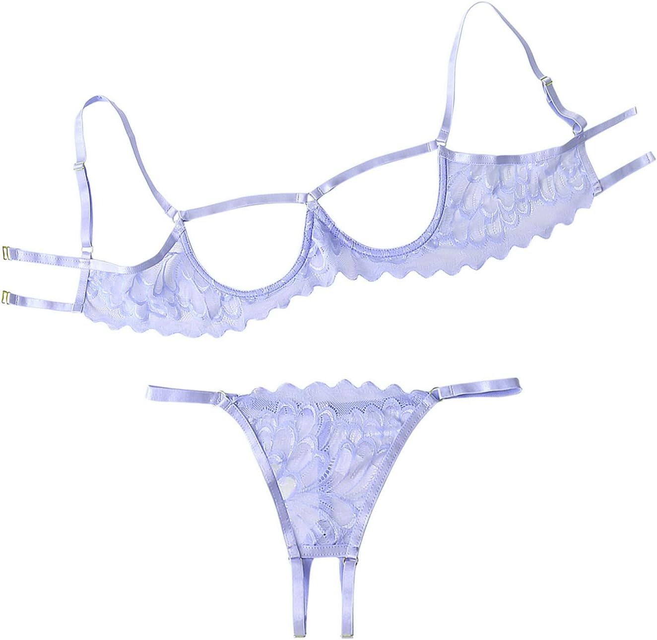 Sexy Underwire Floral Lace Sheer Lingerie Set for Women See Through Bra and Panty 2 Piece
