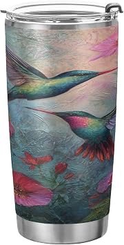 Hummingbird Flowers 20oz Tumbler with Lid And Straw Travel Coffee Cup Mug Insulated Tumblers Water Cups Bottle Drinking Mugs Tea Cup Mug Stainless Steel