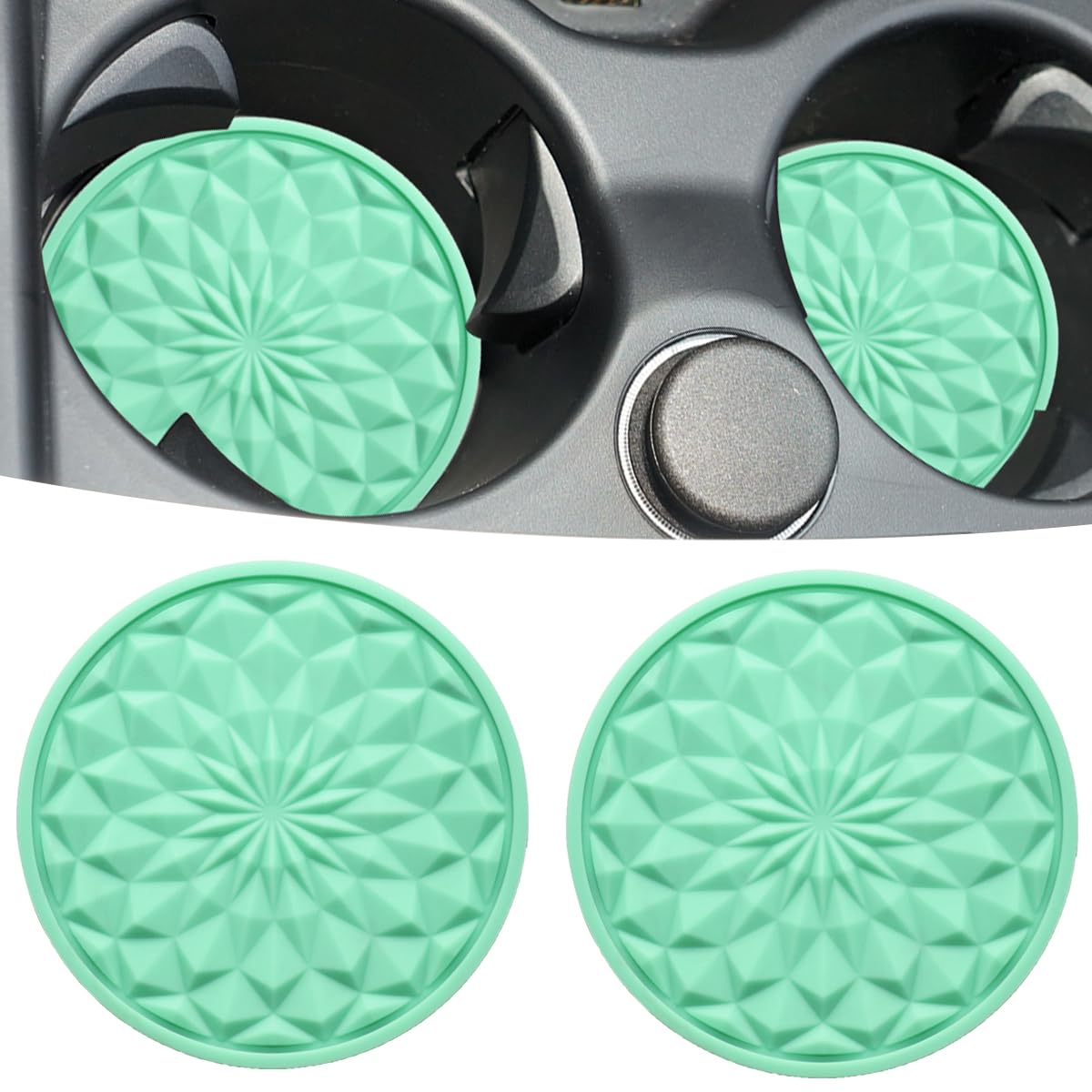 JUNAHAA Car Cup Coaster, Universal Automotive Waterproof Non-Slip Cup Holders Sift-Proof Spill Holder Car Interior Accessories 2 Pack Mint Green